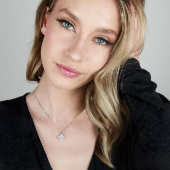 Dual-Sided 18K Gold Plated Clover Necklace with Cubic Zirconia for Women - Picture 4 of 6